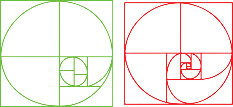 Golden ratio geometric shapes with fibonacci sequence spiral  mathematical concept illustration