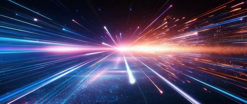 Colorful, swirling galaxy with a bright blue streak. The blue streak is the brightest part of the galaxy and it seems to be moving away from the viewer