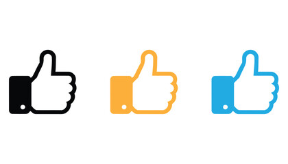 Obraz premium Thumbs up icon set in black, orange, and blue for social media. thumb up like symbol