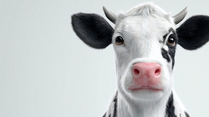 Realistic 3D cow head with natural fur texture and calm expression, isolated on neutral background, suitable for agriculture and farming visuals.