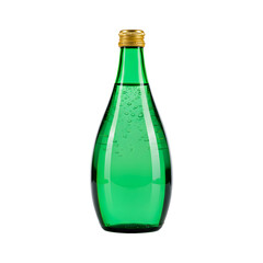 Green Glass Bottle of Sparkling Water with Gold Cap