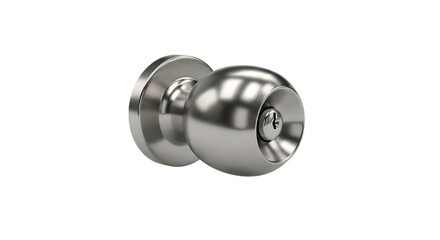 A shiny silver doorknob with a keyhole on a black background