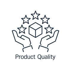 Product quality. High standard. Reliability.Vector linear icon illustration isolated on white background.