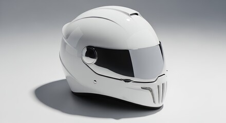 Fototapeta premium Sleek White Motorcycle Helmet with Dark Visor on a Clean Background.