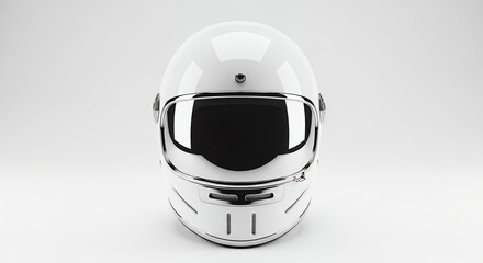 Fototapeta premium Sleek White Motorcycle Helmet with Mirrored Visor on a Clean Background.