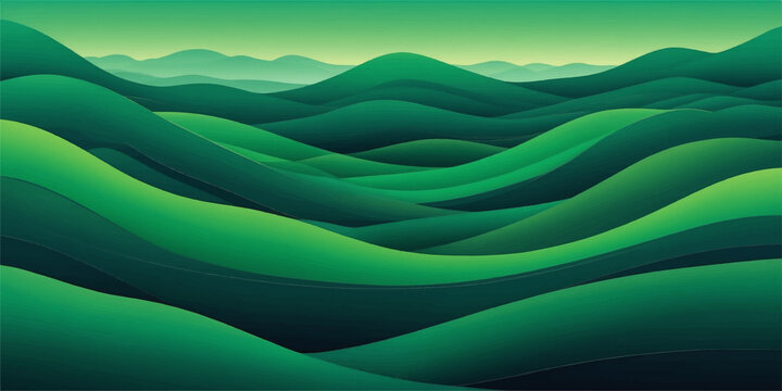 Abstract green mountain landscape vector illustration with flowing wavy lines and light blue water curves in a creative pattern design backdrop