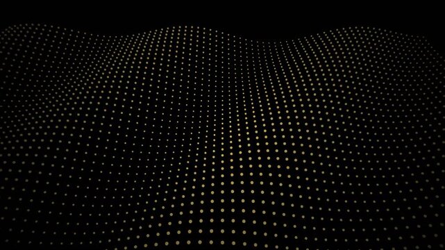 A wave pattern of seeds is displayed in a dark environment from a low viewpoint showcasing a visual effect