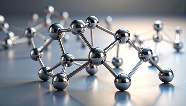 Stylized metallic molecular lattice with connected spheres and rods