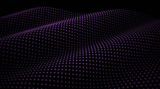 A mesmerizing wave pattern of purple dots on a dark background, creating a futuristic visual effect from a top-down viewpoint.