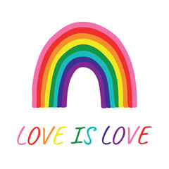 Fototapeta premium Colorful rainbow shape Gay pride flag Happy pride day LGBTQ community Pride Month Vector hand drawn doodle for posters, stickers, logo, cards