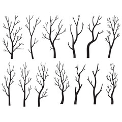 Tree Branch Silhouette Vector Set Bare, Curved, and Broken Twigs