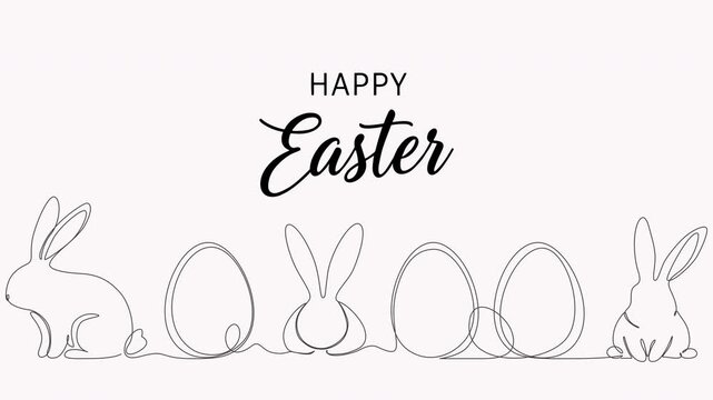 Happy Easter Minimalist Line Art Animation with Bunnies and Eggs