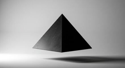 Fototapeta premium Floating Black Pyramid: Minimalist Geometric Abstraction with Subtle Texture and Shadow Play