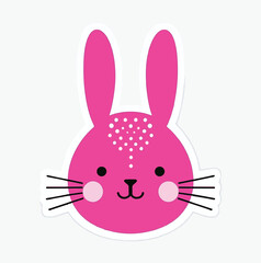 Fototapeta premium Pink Bunny Face Cartoon Line Art – Black-and-White Illustration with Long Ears, Whiskers, Cheeks, and Playful Expression