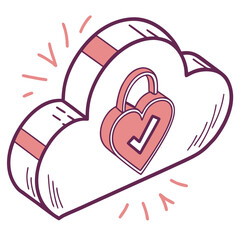 Protected cloud storage illustration with a heart lock and checkmark