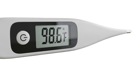 Digital thermometer displaying body temperature reading