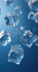 Obraz premium Close-up macro of crystalline shapes, reflecting light against a blue blurred background