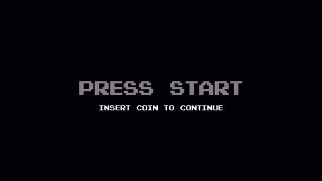 Press Start Insert Coin To Continue Flashing Retro 8 Bit Pixel Animation Alpha Channel 4k video animation seamless loop