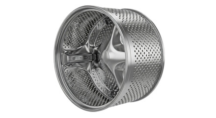 Naklejka premium A stainless steel washing machine drum on a black background