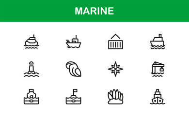 Marine Life Professional Line Icon Set Featuring Modern Minimal Vector Designs for Nautical, Ocean, and Sea Themed Projects