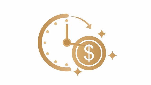 Time Is Money Concept Animated Clock And Dollar Coin 