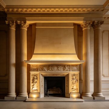 Flanked by fluted columns that underscore a classical aesthetic