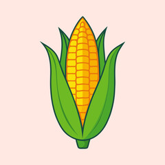 Vibrant and Healthy Ear of Corn with Green Husk Vector Illustration
