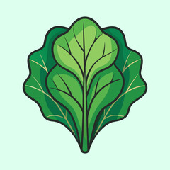 Stylized green leafy vegetable illustration with black outlines on pale background