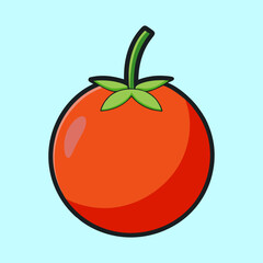 Cartoon Tomato Illustration with Bold Outlines and Light Blue Background