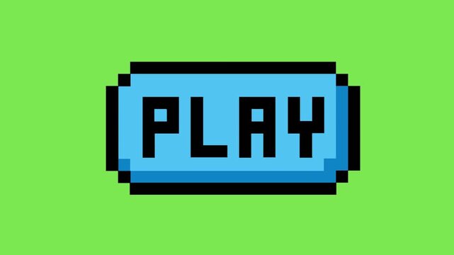 Vibrant pixelated play button design in a classic arcade style, evoking nostalgic gaming memories and representing a clear interactive command for digital content