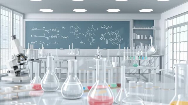 Brightly colored glassware sits on a sleek lab table, ready for exciting experiments and discoveries. The room buzzes with the spirit of science and curiosity