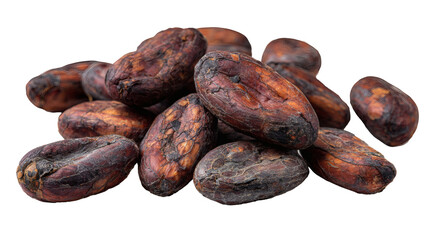 Obraz premium Cocoa beans scattered naturally, isolated on a white background