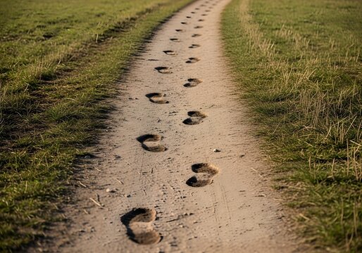 A path marked by repeated footsteps, symbolizing persistence, discipline, steady progress, and the mindset of moving forward step by step toward opportunity and long term success.