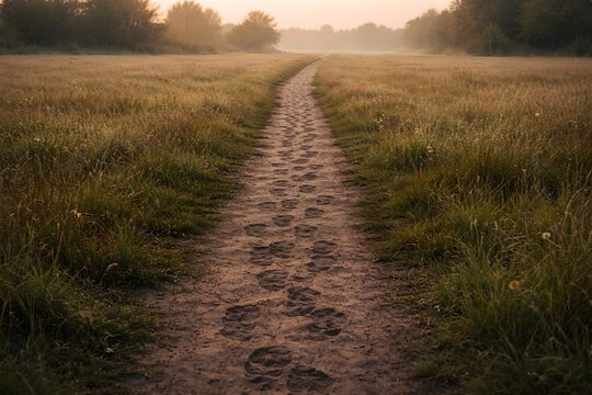 A path marked by repeated footsteps, symbolizing persistence, discipline, steady progress, and the mindset of moving forward step by step toward opportunity and long term success.