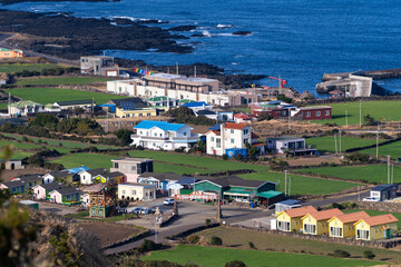 idyllic seascape with seaside village