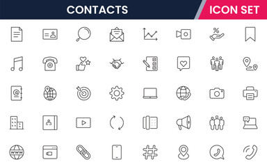 Fototapeta premium Contacts icons depicting address books, phone directories, profiles, communication, emails, phone calls, networking, connections, user information, social links, personal contacts, organization, manag