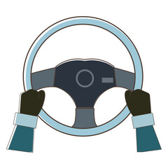 手袋をして運転をする。車のハンドル、冬の運転。車のハンドル。ベクターイラスト