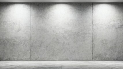 Fototapeta premium Concrete Wall with Spotlight: A textured concrete wall is illuminated by three overhead spotlights, creating a striking contrast of light and shadow, and perfect backdrop for various visual project