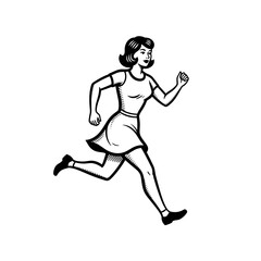 Fototapeta premium Dynamic black and white illustration of a woman running with determination.