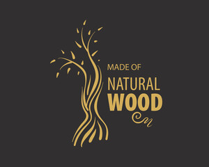 An unusual vector hand-drawn logo for the production of wood products