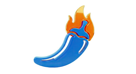 Blue Chili Pepper with Orange Flames