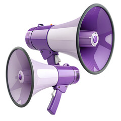 Two purple megaphones for announcements and announcements