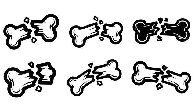 Set of broken bone icons depicting various types of fractures and injuries.