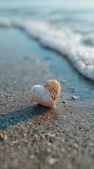 Seashell at tide's edge on wet sand Valentine seaside solitude
