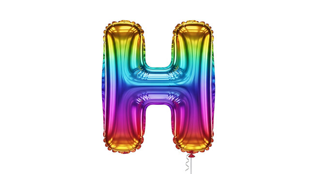 rainbow foil balloon letter h inflated shining vibrant metallic isolated on white perfect for festive celebrations and graphic design uses.