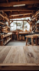 Cozy Workshop Interior with Wooden Workbench and Tools for Crafting