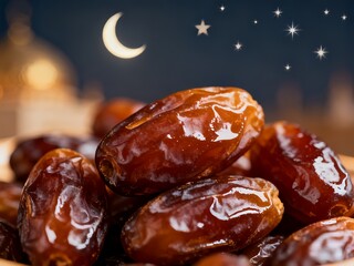 Premium dates with an aesthetic Ramadan background 