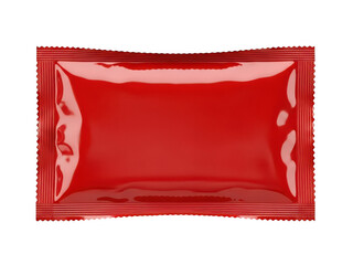 Red condom package on white background
