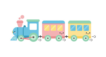 Naklejka premium Colorful Cartoon Train with Engine and Cars.