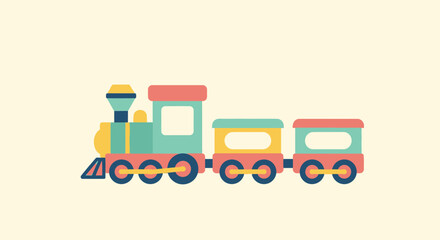 Colorful Toy Train Illustration with Wheels. © a l o n a